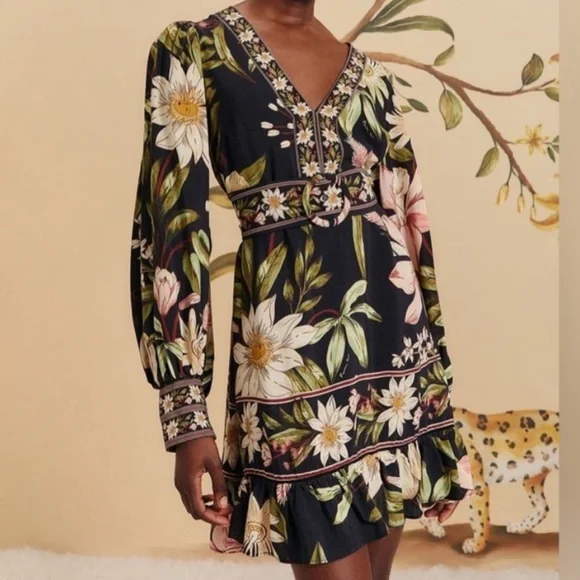 prom dress black girls Farm Rio Border Print Long Sleeve Dress main image 0